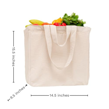 Cloth Grocery Shopping Bags Handles - Sturdy Canvas Material, Extra Large, Heavy Duty, and Premium Quality Cotton Grocery Shopping Bags with Real Pockets and Double Handles for Convenience (2 Bags)
