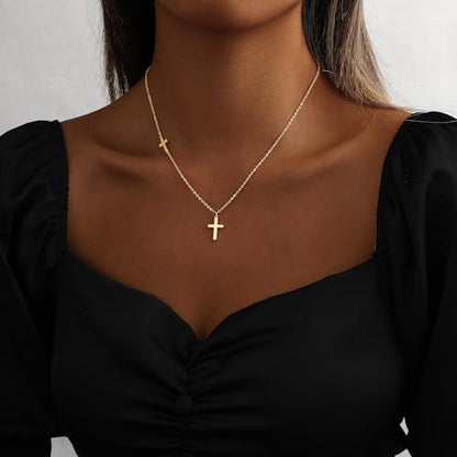 Cross Necklace for Women 14K Gold Silver Plated Small Cross Necklace Dainty Cross Pendant Choker Simple Trendy Cute Sideway Cross Charm Chain Necklaces for Women Trendy Christian Baptism Religious Faith Jewelry Gifts - size: Gold-152