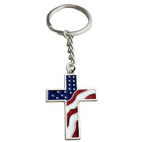AiiStar Cross Keychain US Flag Cross Key Chain With Ring For Backpacks and Luggage
