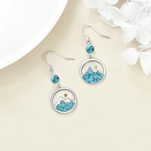 AOBOCO Mustard Seed Earrings for Women Sterling Silver Mountain Cross Earrings Dangle Christian Religion Jewelry Mothers Day Birthday for Mom Wife Friends - style: Round Turquoise Earrings