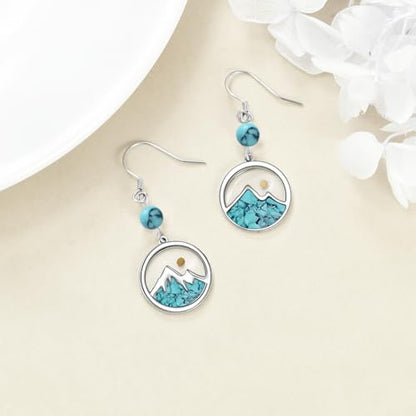AOBOCO Mustard Seed Earrings for Women Sterling Silver Mountain Cross Earrings Dangle Christian Religion Jewelry Mothers Day Birthday for Mom Wife Friends - style: Round Turquoise Earrings