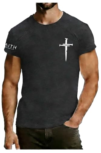 Christian Shirts for Men Religious Cross Shirt Faith Graphic Tees - color: Darkgrey1, size: Medium