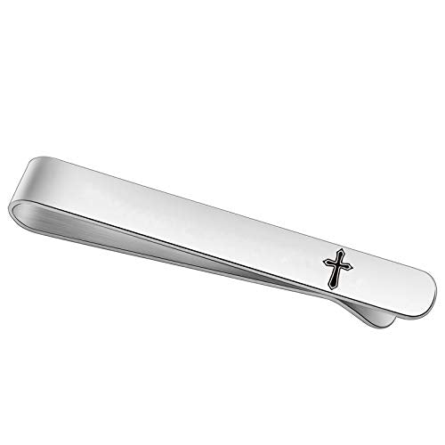 BEKECH Faith Christian Jewelry for Men - Cross Tie Clip Gift for Him, Boss, Coworkers, First Communion - color: silver