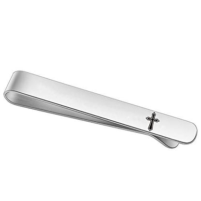 BEKECH Faith Christian Jewelry for Men - Cross Tie Clip Gift for Him, Boss, Coworkers, First Communion - color: silver