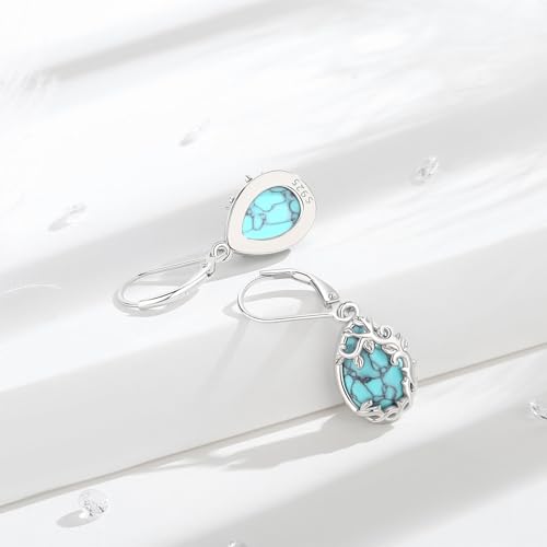 Vito Moonstone Turquoise Drop Earrings for Women, 925 Sterling Silver Hooks - style: Vine-Turquoise