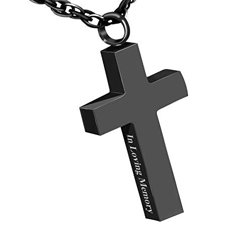 Cremation Cross Necklace for Ashes Stainless Steel Cross Urn Necklace Ashes Holder Memorial Jewelry-In Loving Memory - color: Black, style: Non-customize