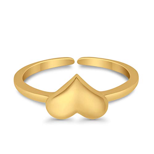 Blue Apple Co. Adjustable Heart Toe Ring Band 925 Sterling Silver (6mm) - color: Yellow Tone, Sterling Silver