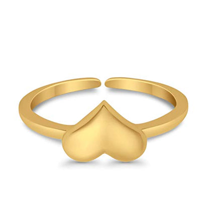 Blue Apple Co. Adjustable Heart Toe Ring Band 925 Sterling Silver (6mm) - color: Yellow Tone, Sterling Silver