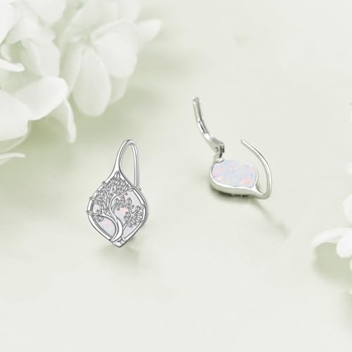 Celtic Trinity Knot Earrings for Women 925 Sterling Silver Triquetra Knot Leverback Abalone Shell Irish Jewelry Tree of Life Gift - style: opal tree of life