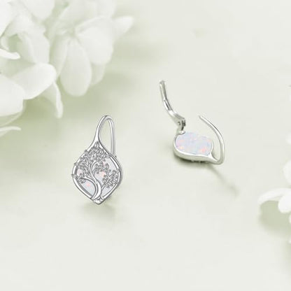 Celtic Trinity Knot Earrings for Women 925 Sterling Silver Triquetra Knot Leverback Abalone Shell Irish Jewelry Tree of Life Gift - style: opal tree of life