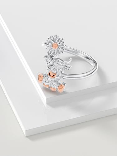 Dorunmo Adjustable Open Rings 925 Sterling Silver Cute Animal Rings for Women Vintage Jewelry Gifts - style: Highland Bull