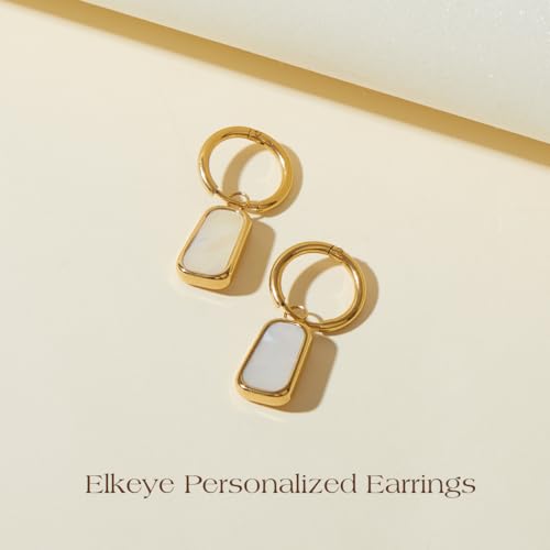 Natural White Sea Shell Long Pendant Earrings for Women Iridescent Elegant 18K Gold-Plated Titanium Steel Jewelry Minimalist & Unique - color: Gold