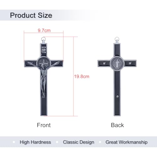 KOMI 7.5" Metal Crucifix Wall Cross with Black Enamel Catholic Jesus Cross - color: Black-Silver