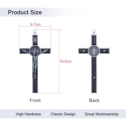 KOMI 7.5" Metal Crucifix Wall Cross with Black Enamel Catholic Jesus Cross - color: Black-Silver
