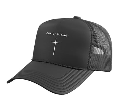 Christ is King Jesus Cross - Minimalist Christian Faith Trucker Hat with Adjustable Mesh Back - color: Black