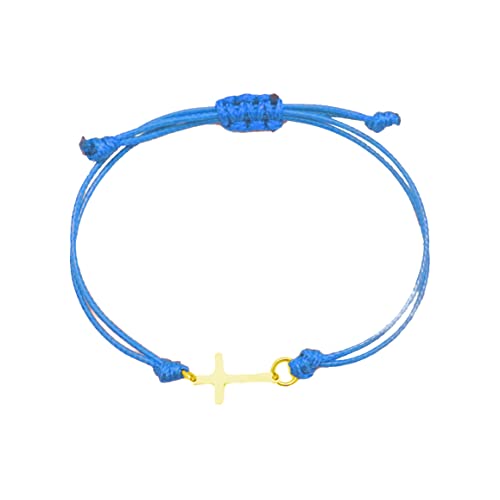 COLORFUL BLING Gold Silver Stainless Steel Sideways Cross Bracelet Adjustable Braided String Faith Hope Blessed Woven Rope Wrist Cuff for Men Women Protection Amulet Jewelry - color: gold blue
