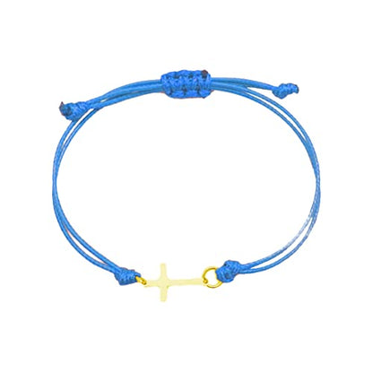 COLORFUL BLING Gold Silver Stainless Steel Sideways Cross Bracelet Adjustable Braided String Faith Hope Blessed Woven Rope Wrist Cuff for Men Women Protection Amulet Jewelry - color: gold blue