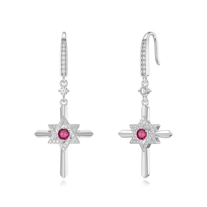 Seiyang Cross Birthstone Earring 925 Sterling Silver Cross Dangle Drop Earrings with 12 Months Birthstone Birthday Jewelry Gifts for Women Mom Her - color: 07-July, size: Style B