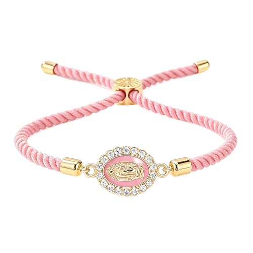 Catholic Bracelets St. Benedict Bracelet Red Rope Double Hole Pendant Couple Woven Bracelets Adjustable Black Bracelet - color: Pink