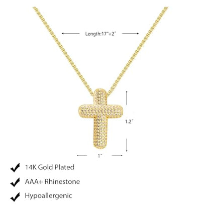 Luxval Cross Necklace for Women -Dainty 14K Gold Plated Cross Necklace Layered Gold Cross Necklace Cross Choker Necklace Gold Cross Necklaces for Women Trendy Gold Jewelry Gifts for Women - color: Gold-Bubble cross