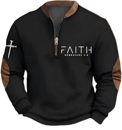 Men's Faith Print Casual T-Shirt Faith Ephesians 2 8 Pullover - color: Black, size: Small