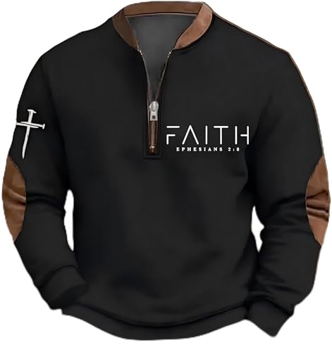 Men's Faith Print Casual T-Shirt Faith Ephesians 2 8 Pullover - color: Black, size: 3X-Large