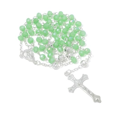 KOMI Crystal Rosary Beads with Jesus Crucifix, Catholic Necklace for Women First Communion Rosarios Wedding Rosary with Velvet Bag - style: 6MM-green