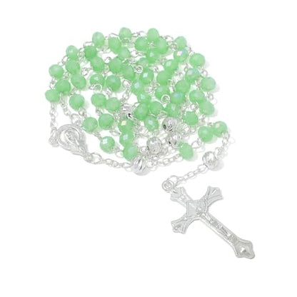 KOMI Crystal Rosary Beads with Jesus Crucifix, Catholic Necklace for Women First Communion Rosarios Wedding Rosary with Velvet Bag - style: 6MM-green