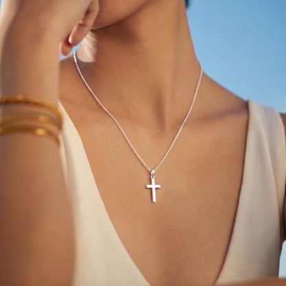 925 Sterling Silver Cross Necklace for Women - Dainty Simple Cross Pendant Necklace Religious Jewelry Gift for Women - size: 22+2 Inch