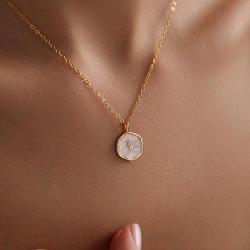 Robaice Cross Necklace for Women, Dainty 14K Gold Plated Cross Necklace - style: disc cross gold
