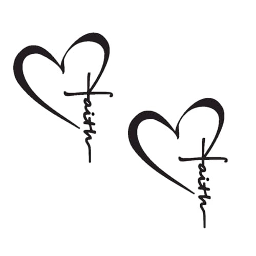 Faith Cross Heart Vinyl Decal Religious Christian Sticker for Car, Truck, Laptop, Water Bottle, Bible Inspirational Faith Symbol 2Packs - color: Black