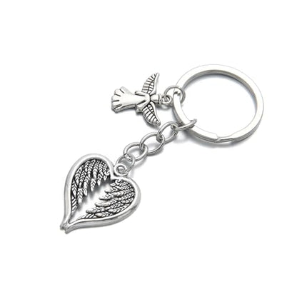 PHAETON 20PCS Guardian Angel Wing Keychain Heart-shaped Angel Wings Charms Keychain Key Ring for Memorial Keyring Religious Gifts Memorial Decorations