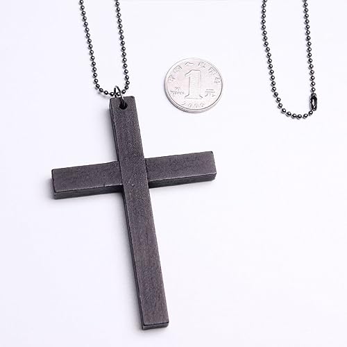 FORUBUS Wooden Cross Pendant Necklace - Wood Beads Cross Religion Necklace for Women Men Believer Prayer Baptism Jewelry - color: E black