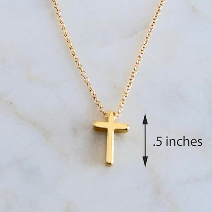 Austin Down to Earth, Tiny Cross Necklace, Simple Gold Cross Necklaces for Women, 14k Gold Filled Chain, Christian Gift for Baptism Confirmation Graduation - style: 16-18 inches, adjustable