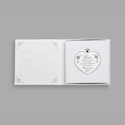 Roman Love is Patient Heart Ornament – Silver and White Hanging Keepsake – Gift Boxed Inspirational Decoration, Wedding