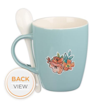 Christian Art Gifts Scripture Coffee and Tea Mug with Ceramic Spoon Set - color: Bless You/Teal