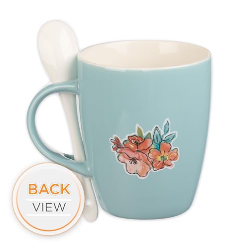 Christian Art Gifts Scripture Coffee and Tea Mug with Ceramic Spoon Set - color: Bless You/Teal