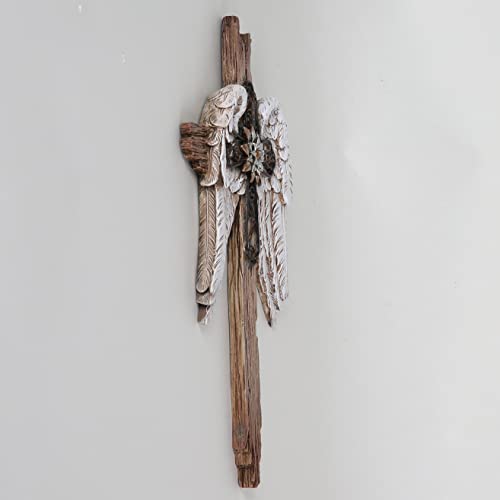 BC Home Decor Rustic Angel Wings Crosses Wall Décor 12" H Wall Cross - size: 12"L x 7"W