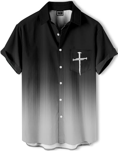 Men's Hawaiian Shirt, Faith and Skull Theme, Short Sleeve Vacation Shirt, Tropical Casual Beach - color: Faith-1, size: 3X-Large