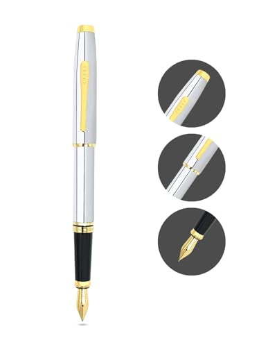 Cross Coventry Polished Chrome, Gold-Tone Fine Nib Fountain Pen, Black Ink - color: Silver, style: Fine Nib