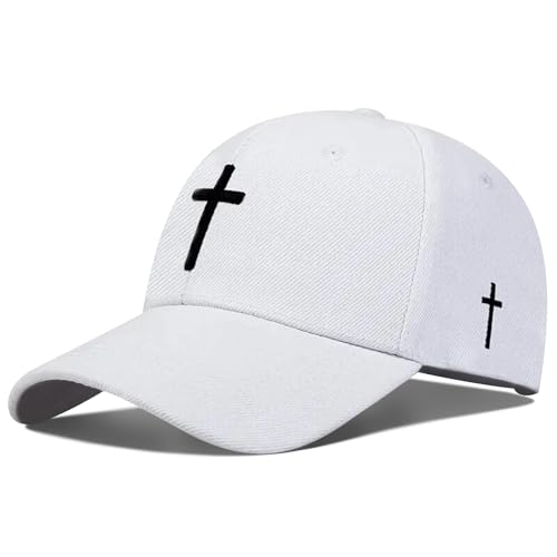 3D Embroidered Christian Hat for Men & Women, Jesus Faith Cross Hat, Religious Gifts for Christians Clothes - color: Cross-white