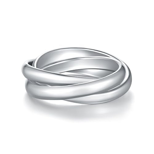 BORUO Fidget Stacking Ring, Waterproof Gold Plated, Three Row Size 4 - color: Waterproof 3mm 14K White Gold Plated Stainless Steel