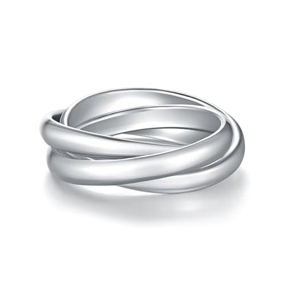 BORUO Fidget Stacking Ring, Waterproof Gold Plated, Three Row Size 4 - color: Waterproof 3mm 14K White Gold Plated Stainless Steel