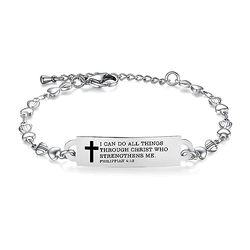 Bible Verse Bracelet-Stainless Steel Scripture Quotes Inspirational Bracelet Faith Christian Bracelet for Women, Christmas gift for women - color: Heart-Silver