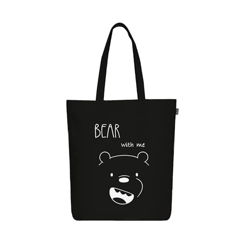 Ecoright Tote Bag for Women with Zipper, Small Tote Bag, Canvas Bag, Reusable Cotton Bag for Beach, Grocery, School & Work - color: Bear With Me