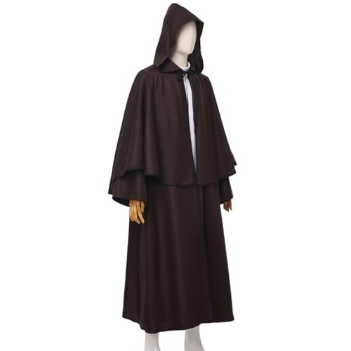 BLESSUME Friar Hooded Robe Monk Renaissance Priest Halloween Medieval Role Play Costume - color: Brown, size: Small