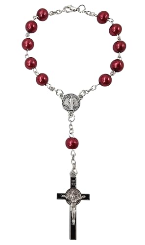 TALISMAN4U St Benedict One Decade Catholic Rosary for Car Rearview Mirror - color: Red Car rosary