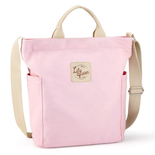 Lily queen Women Canvas Tote Handbags Casual Shoulder Work Bag Crossbody - color: Light Pink