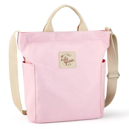 Lily queen Women Canvas Tote Handbags Casual Shoulder Work Bag Crossbody - color: Light Pink