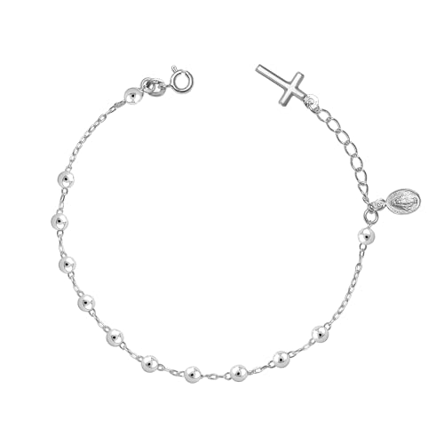 LeCalla 925 Sterling Silver Mother Mary Collection | Lightweight Religious Bracelet Jewelry Rosary Mother Mary Cross Bracelet's for Women - color: Rosary Cross Bead
